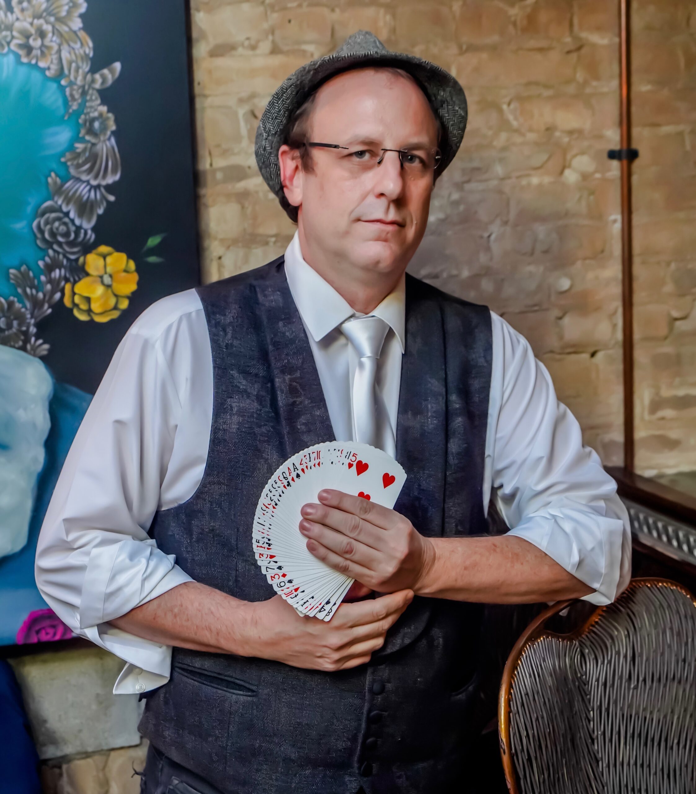 Eric Kurit, Palm Beach magician, fanning a deck of cards